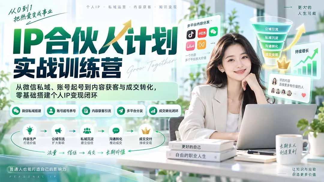 IP合伙人计划实战训练营-更新:从微信私域、账号起号到内容获客与成交转化,零基础搭建个人IP变现闭环-副业吧