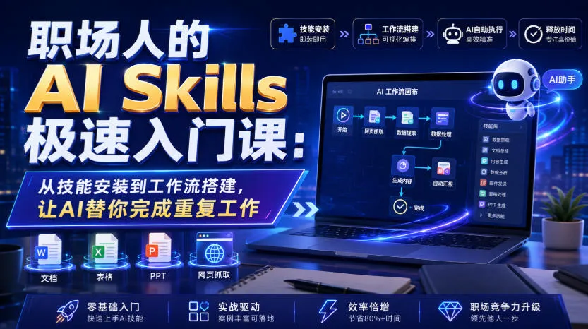 职场人的AI Skills极速入门课:从技能安装到工作流搭建,让AI替你完成重复工作-副业吧