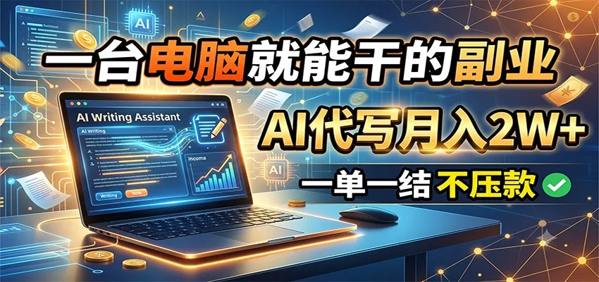 一台电脑就能干的副业,AI代写月入2W+,一单一结不压款-副业吧
