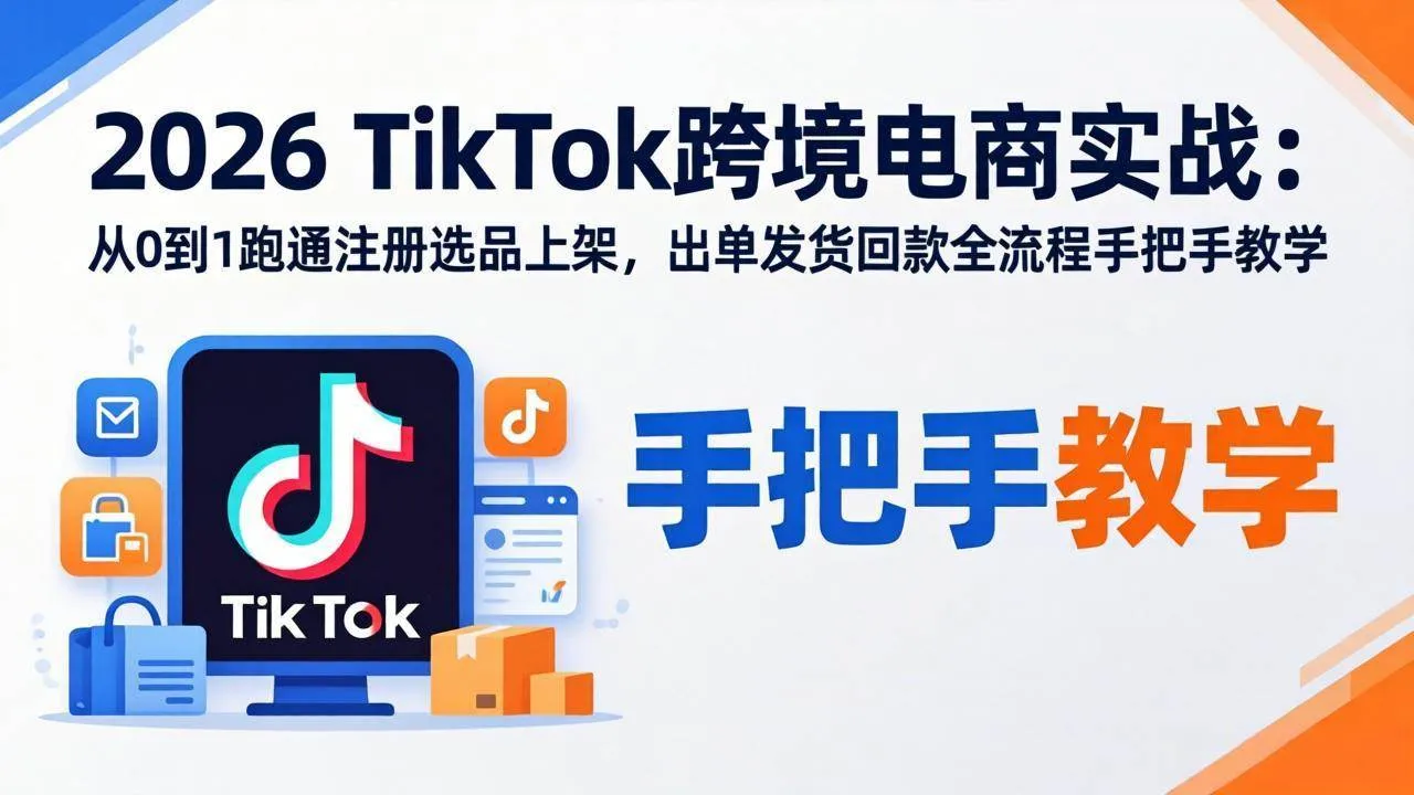 （17850期）2026TikTok跨境电商实战：从0到1跑通注册选品上架，出单发货回款全流程手把手教学-副业吧