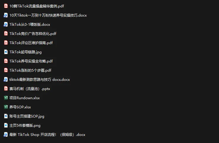 TikTok从0-1实操资料包:养号SOP+爆款公式+投流手册-副业吧