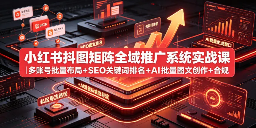 小红书抖图矩阵全域推广系统实战课｜多账号批量布局+SEO关键词排名+AI批量图文创作+合规私域导流完整落地教程-副业吧