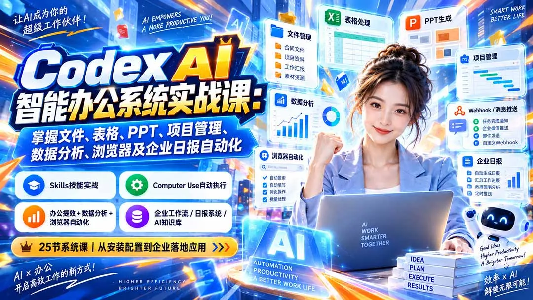 Codex AI智能办公系统实战课:掌握文件、表格、PPT、项目管理、数据分析、浏览器及企业日报自动化-副业吧