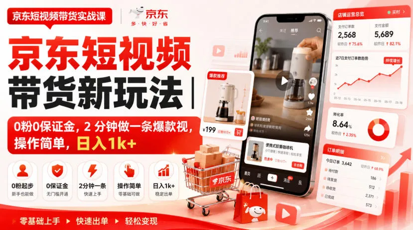 京东短视频带货新玩法|0粉0保证金,2分钟做一条爆款视,操作简单,日入1k+【揭秘】-副业吧