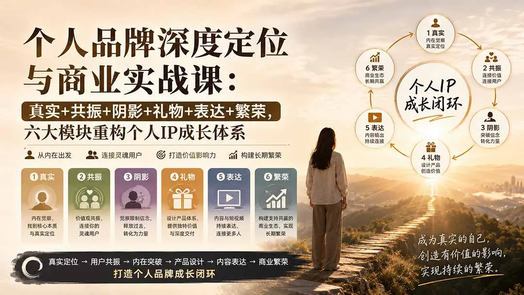 个人品牌深度定位与商业实战课:真实+共振+阴影+礼物+表达+繁荣,六大模块重构个人IP成长体系-副业吧