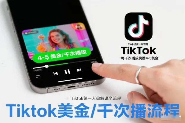 TK中视频计划项目,Tiktok第一人称解说流程,每干次播放奖励4-5美金-副业吧