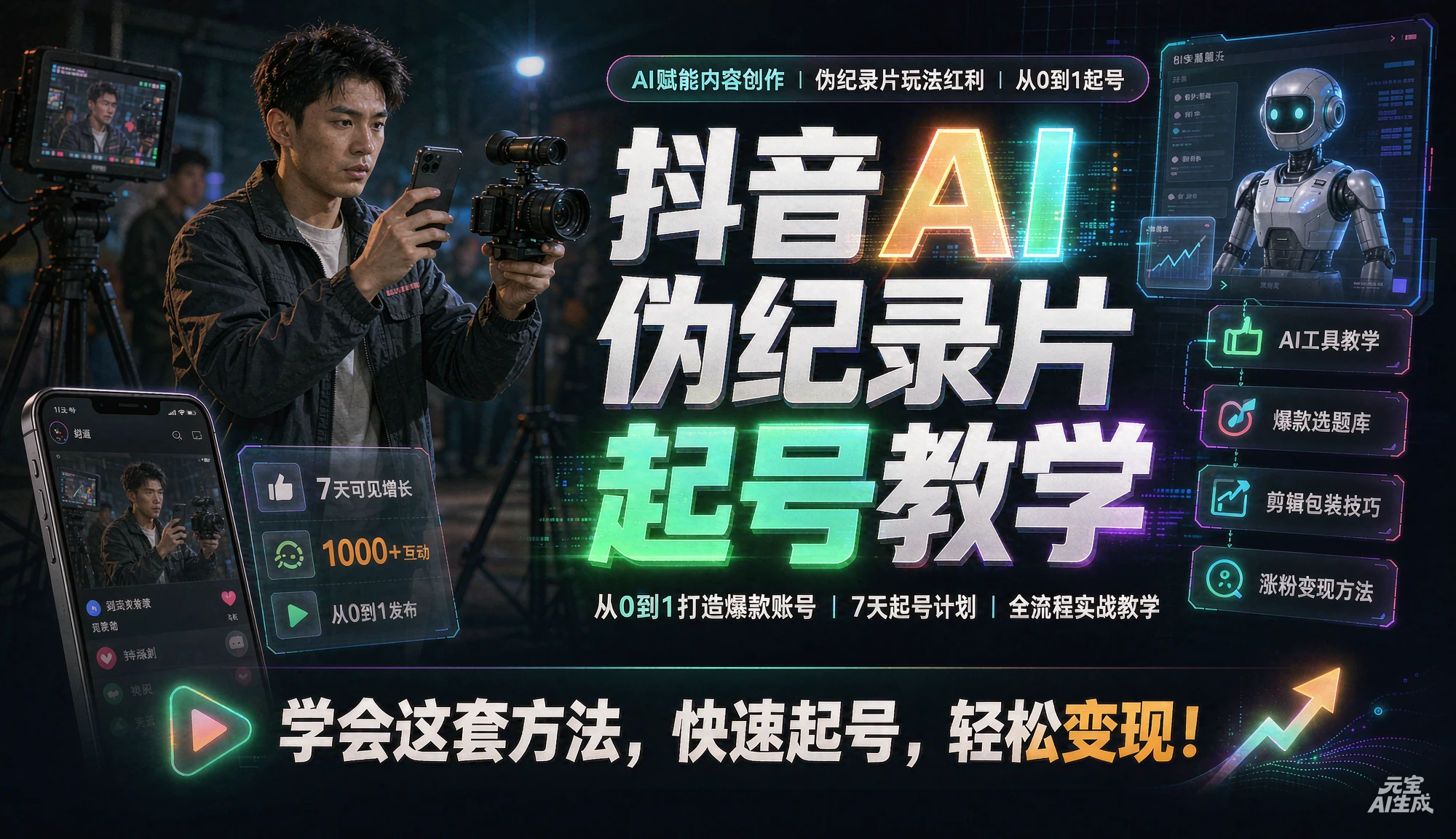 抖音AI伪记录片起号教学,从0到1打造爆款账号|7天起号计划|全流程实战教学-副业吧