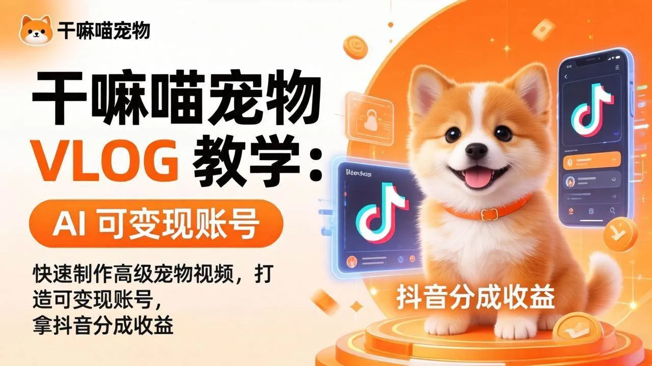 (17888期)干嘛喵宠物 VLOG 教学:AI 快速制作高级宠物视频,打造可变现账号,拿抖音分成收益-副业吧