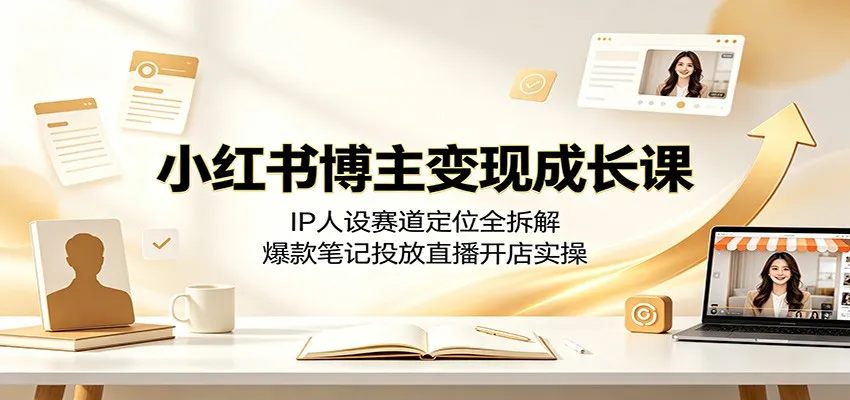 小红书博主变现成长课:IP人设赛道定位全拆解,爆款笔记投放直播开店实操-副业吧