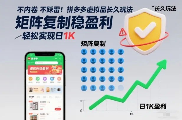 不内卷不踩雷!拼多多虚拟品长久玩法,矩阵复制稳盈利,轻松实现日1K【揭秘】-副业吧