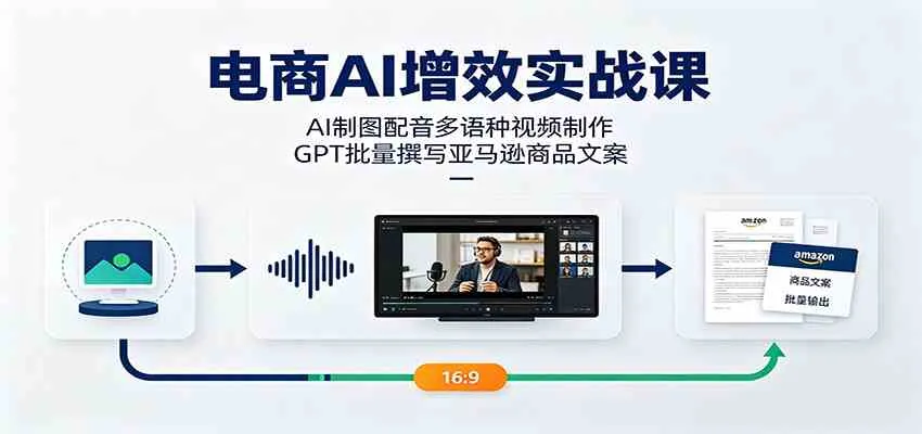 电商AI增效实战课：AI制图配音多语种视频制作，GPT批量撰写亚马逊商品文案-副业吧
