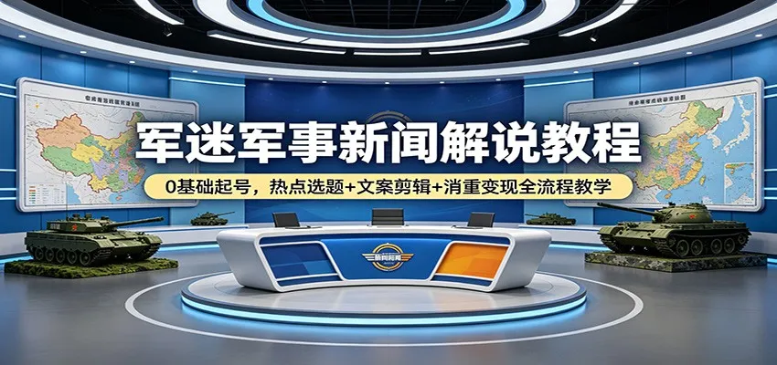 军迷军事新闻解说教程：0基础起号，热点选题+文案剪辑+消重变现全流程教学-副业吧
