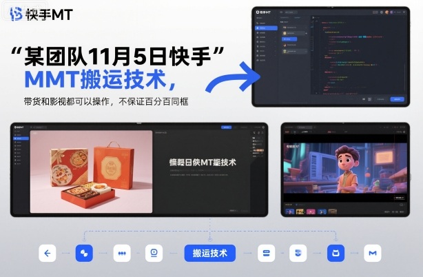 某团队11月5日快手MT搬运技术，带货和影视都可以操作，不保证百分百同框，自测-副业吧