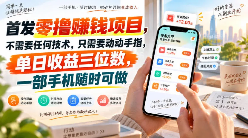 首发零撸賺钱项目,不需要任何技术,只需要动动手指,单日收益三位数,一部手机随时可做【揭秘】-副业吧