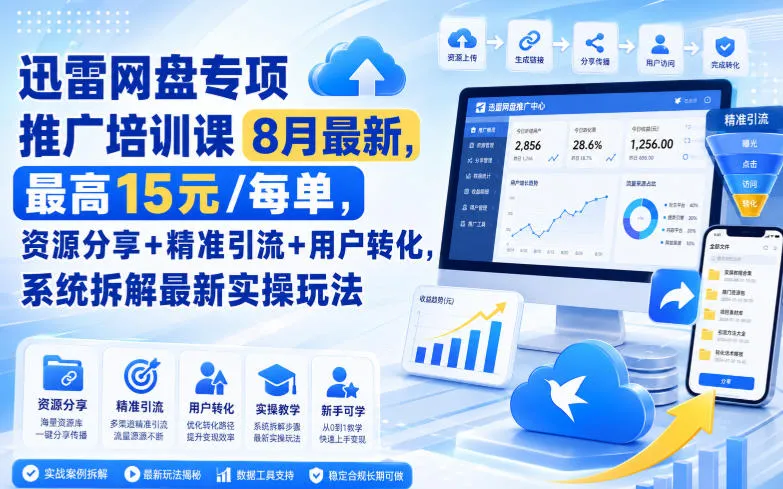 迅雷网盘专项推广培训课9月最新，最高15米/每单，资源分享+精准引流+用户转化，系统拆解最新实操玩法(更新1009)-副业吧