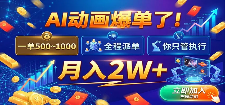 AI动画爆单了!一单500~1000,全程派单,你只管执行,月入2W+-副业吧