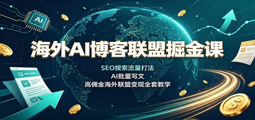 海外AI博客联盟掘金课:SEO搜索流量打法,AI批量写文,高佣金海外联盟变现全套教学-副业吧