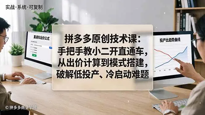 （18159期）拼多多原创技术课：手把手教小二开直通车，从出价计算到模式搭建，破解低投产、冷启动难题-副业吧
