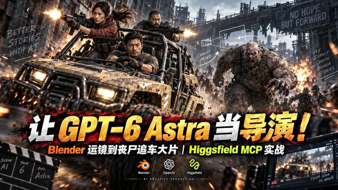 让GPT-6 Astra当导演!Blender运镜到丧尸追车大片|Higgsfield MCP实战-副业吧
