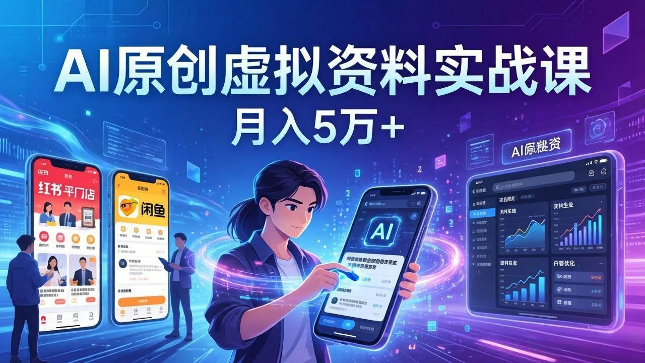 (17657期)AI原创虚拟资料实战课:2026新机会,小红书闲鱼开店,普通人用AI轻松变现,月入5万+-副业吧