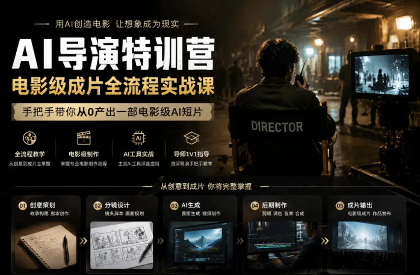 AI导演特训营，电影级成片全流程实战课，手把手带你从0产出一部电影级AI短片-副业吧