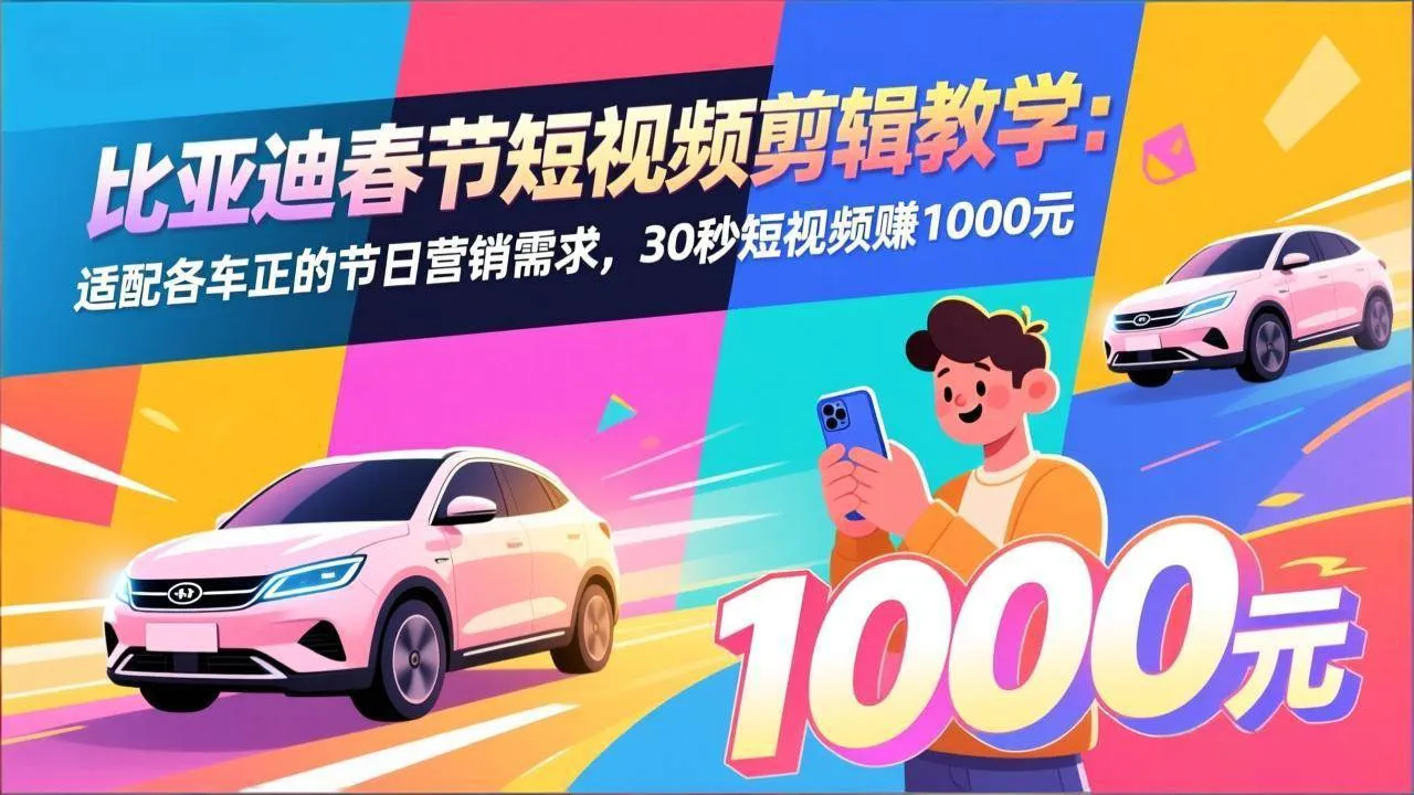 （17320期）比亚迪春节短视频剪辑教学：适配各车企的节日营销需求，30秒短视频赚1000元-副业吧