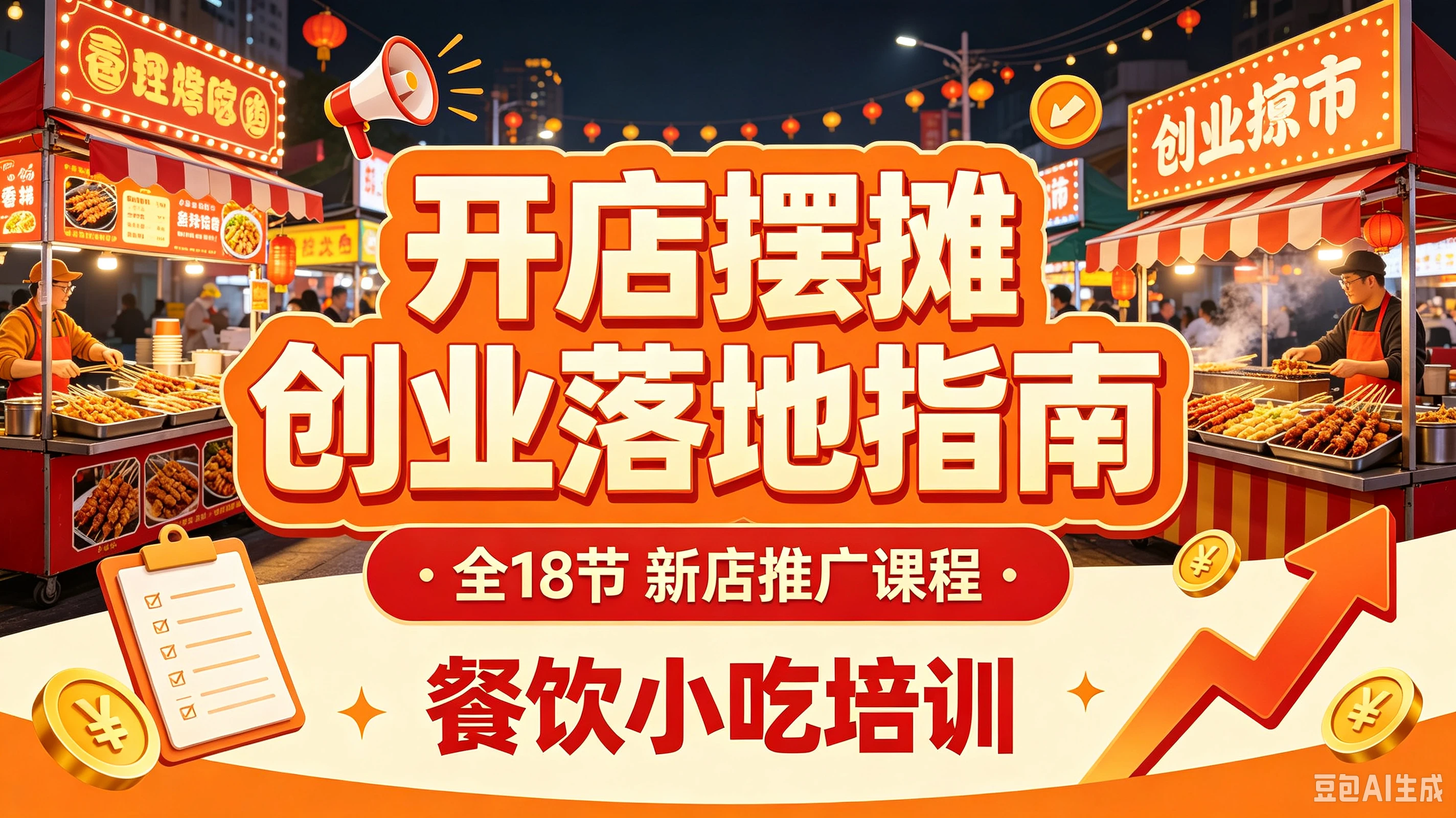 【精】开店摆摊创业落地指南 全18节 新店推广课程 餐饮小吃培训-副业吧
