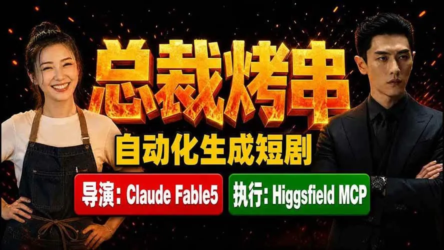 (19541期)《总裁烤串》真人短剧全自动诞生!Claude Fable5 当导演,Higgsfield MCP 执行!-副业吧