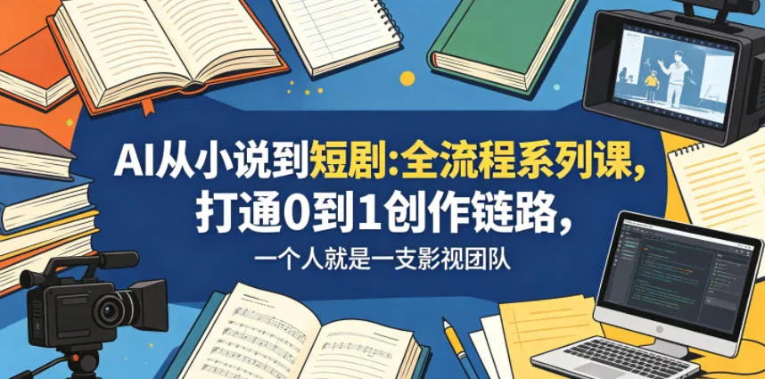 AI从小说到短剧全流程系列课，打通0到1创作链路，一个人就是一支影视团队-副业吧