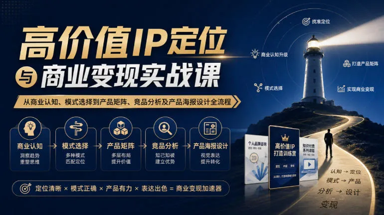 【无水印】高价值IP定位与商业变现实战课,从商业认知、模式选择到产品矩阵、竞品分析及产品海报设计全流程-副业吧