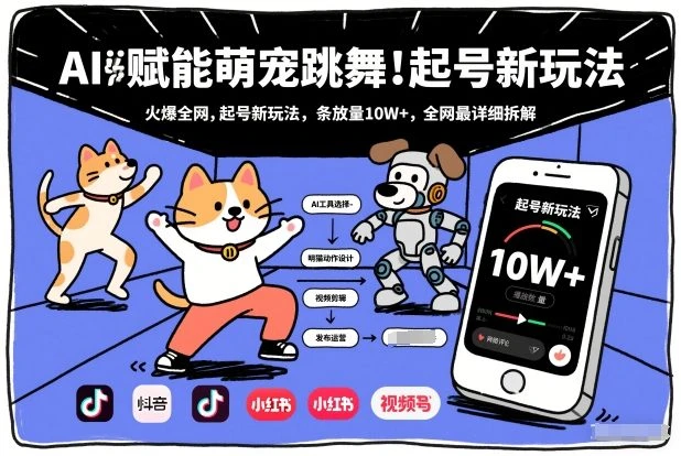 AI赋能萌宠跳舞，火爆全网，起号新玩法，条条播放量10W+，全网最详细拆解-副业吧