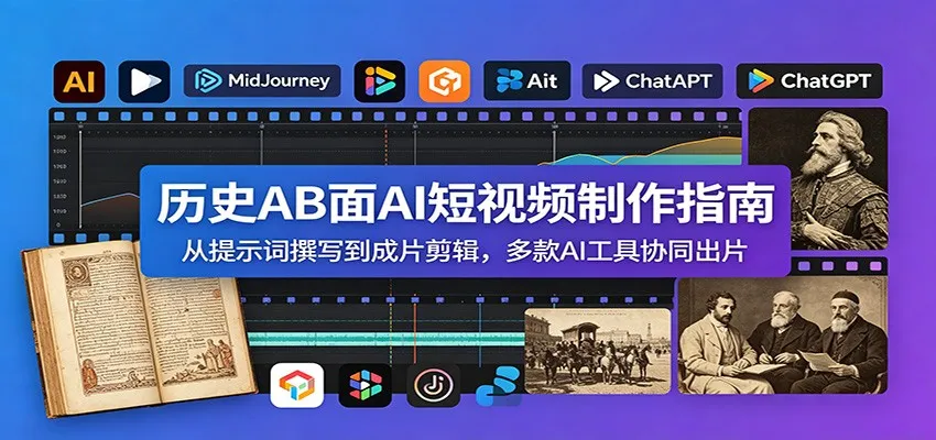 历史AB面AI短视频制作指南:从提示词撰写到成片剪辑,多款AI工具协同出片-副业吧