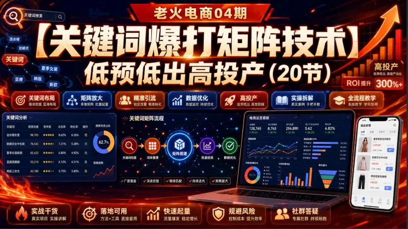 老火电商04期:【关键词爆打矩阵技术】低预低出高投产(20节)-副业吧