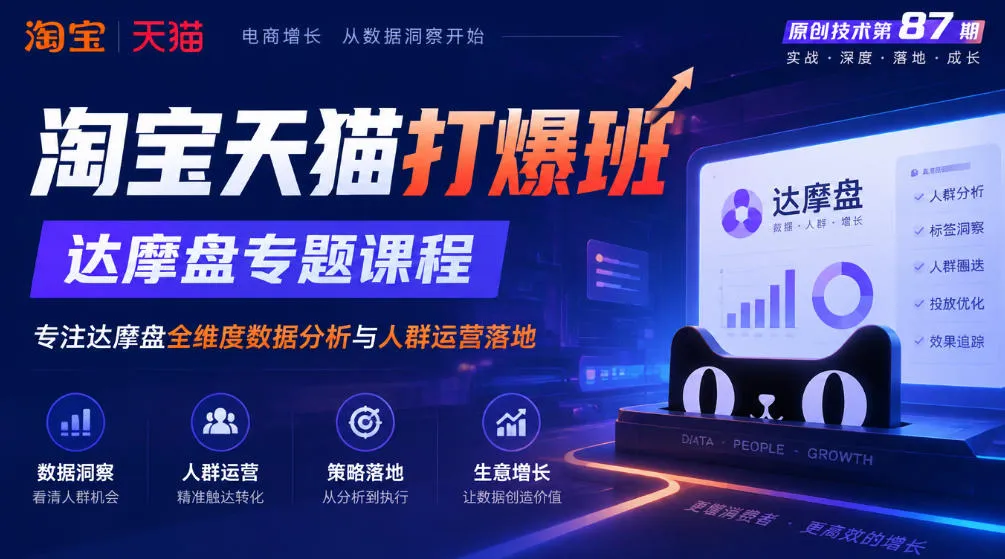 《淘宝天猫打爆班》原创技术第87期，达摩盘专题课程，专注达摩盘全维度数据分析与人群运营落地-副业吧