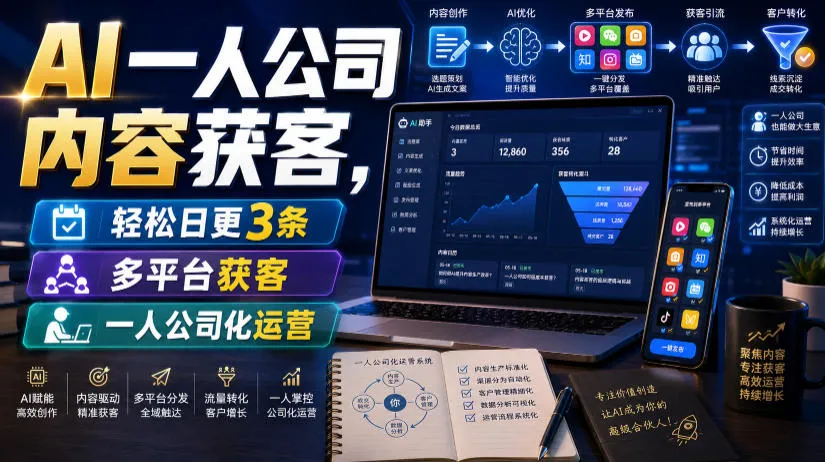 AI一人公司内容获客,轻松日更3条,多平台获客,一人公司化运营(更新0827)-副业吧