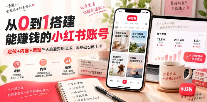 从0到1搭建能賺钱的小红书账号,定位+内容+运营三天跑通变现闭环-副业吧