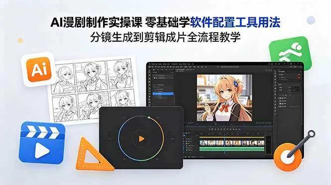 (18605期)AI漫剧制作实操课 零基础学软件配置工具用法 分镜生成到剪辑成片全流程教学-副业吧