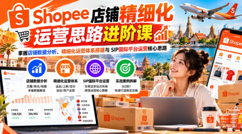 Shopee店铺精细化运营思路进阶课,掌握店铺数据分析、精细化运营体系搭建与SIP国际平台运营核心思路-副业吧