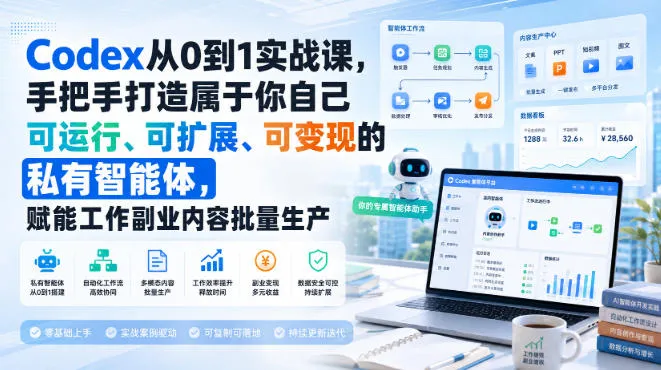 【精】Codex从0到1实战课,手把手打造属于你自己可运行、可扩展、可变现的私有智能体,赋能工作副业内容批量生产-副业吧