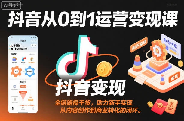 【精】抖音从0到1运营变现课,全链路实操干货,助力新手实现从内容创作到商业转化的闭环-副业吧