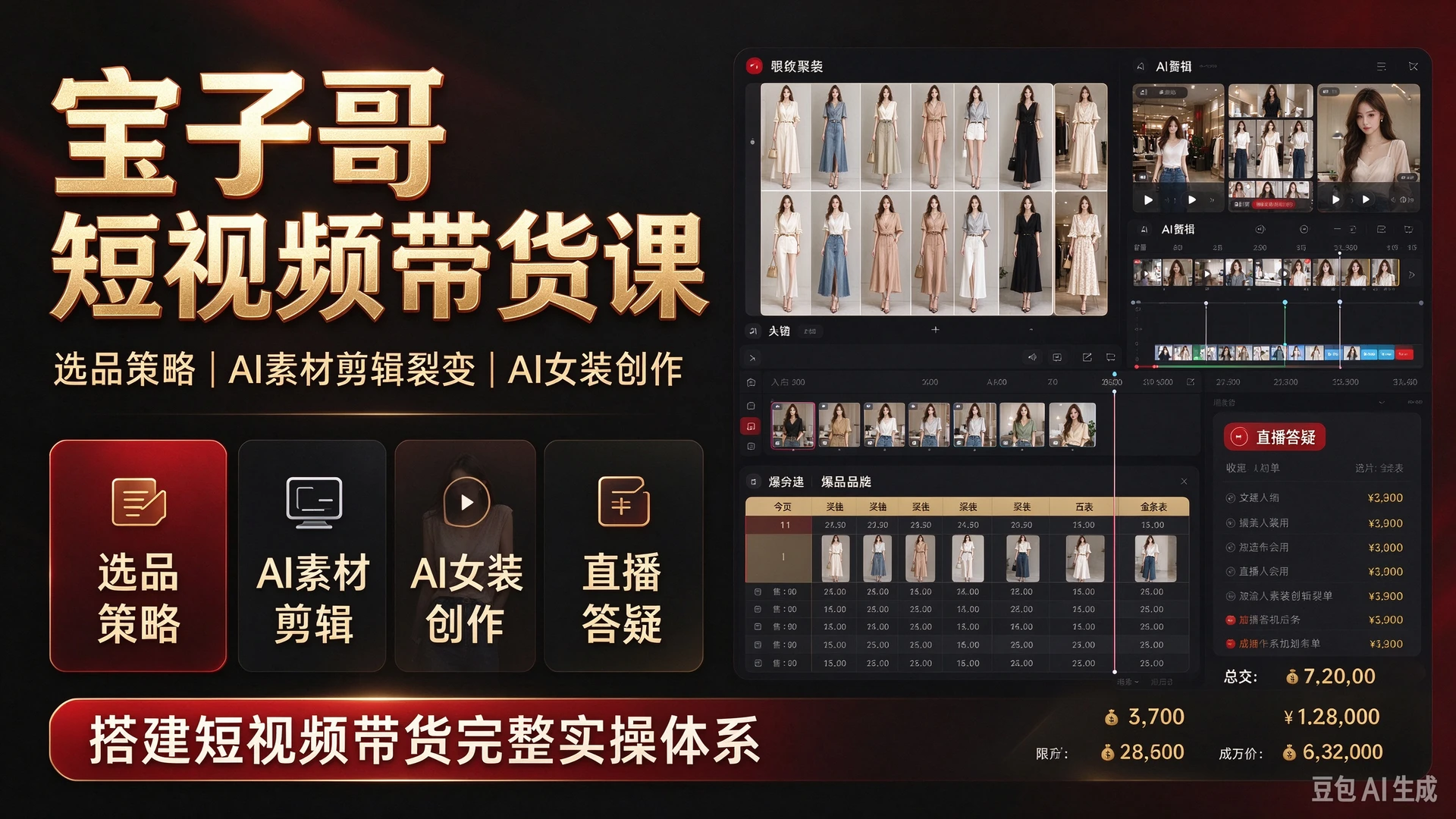 【精】宝子哥短视频带货，带你学习选品策略与AI素材剪辑裂变，掌握AI女装短视频创作，依托多节直播答疑搭建短视频带货完整实操体系-副业吧