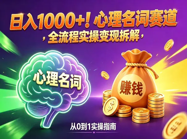 心理名词赛道，新手小白也能做，全流程项目拆解，单日变现1k+-副业吧
