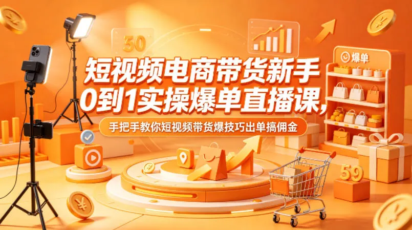 短视频电商带货新手0到1实操爆单直播课，手把手教你短视频带货爆技巧出单搞佣金-副业吧