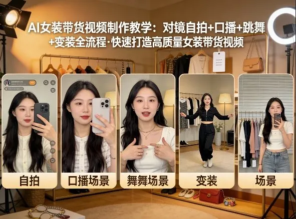 AI女装带货视频制作教学，对镜自拍、口播、跳舞、变装全流程，快速打造高质量女装带货视频-副业吧