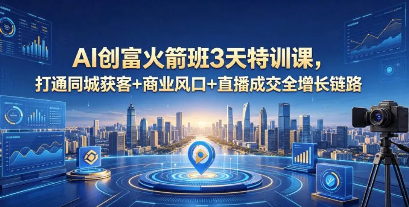 AI创富火箭班3天特训课，打通同城获客+商业风口+直播成交全增长链路，2026年4月新课-副业吧