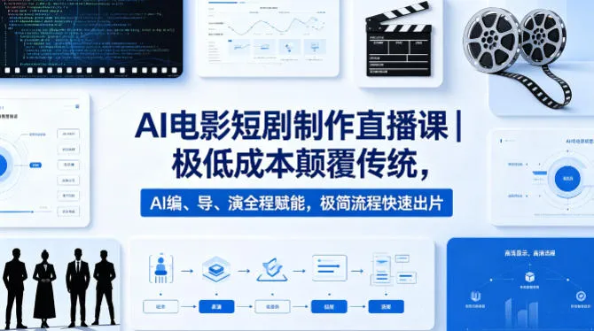 AI电影短剧制作直播课｜极低成本颠覆传统，AI编、导、演全程赋能，极简流程快速出片-副业吧