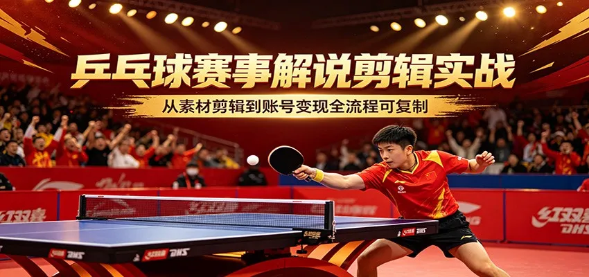 乒乓球赛事解说剪辑实战，从素材剪辑到账号变现全流程可复制-副业吧