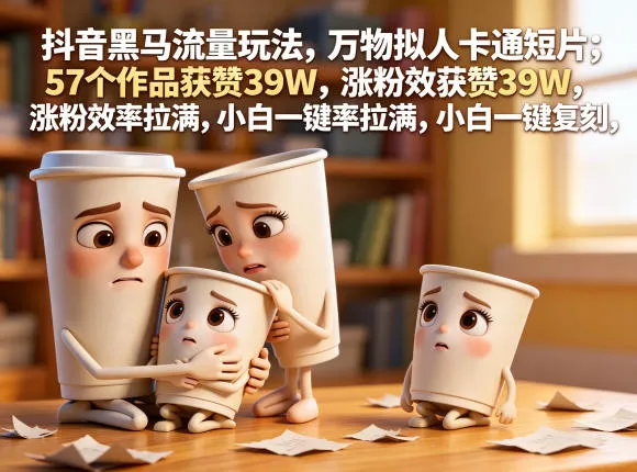 抖音黑马流量玩法，万物拟人卡通短片，57个作品获赞39W，涨粉效率拉满，小白一键复刻，保姆级拆解-副业吧