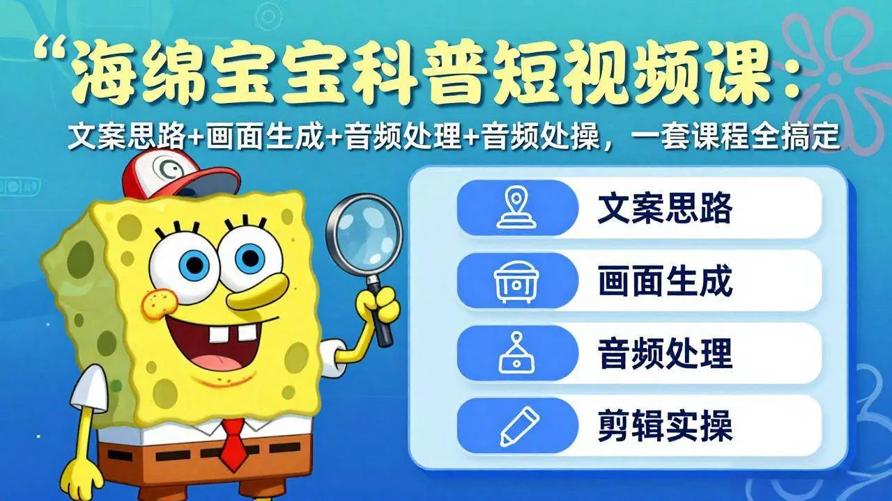 （17756期）海绵宝宝科普短视频课：文案思路+画面生成+音频处理+剪辑实操，一套课程全搞定-副业吧