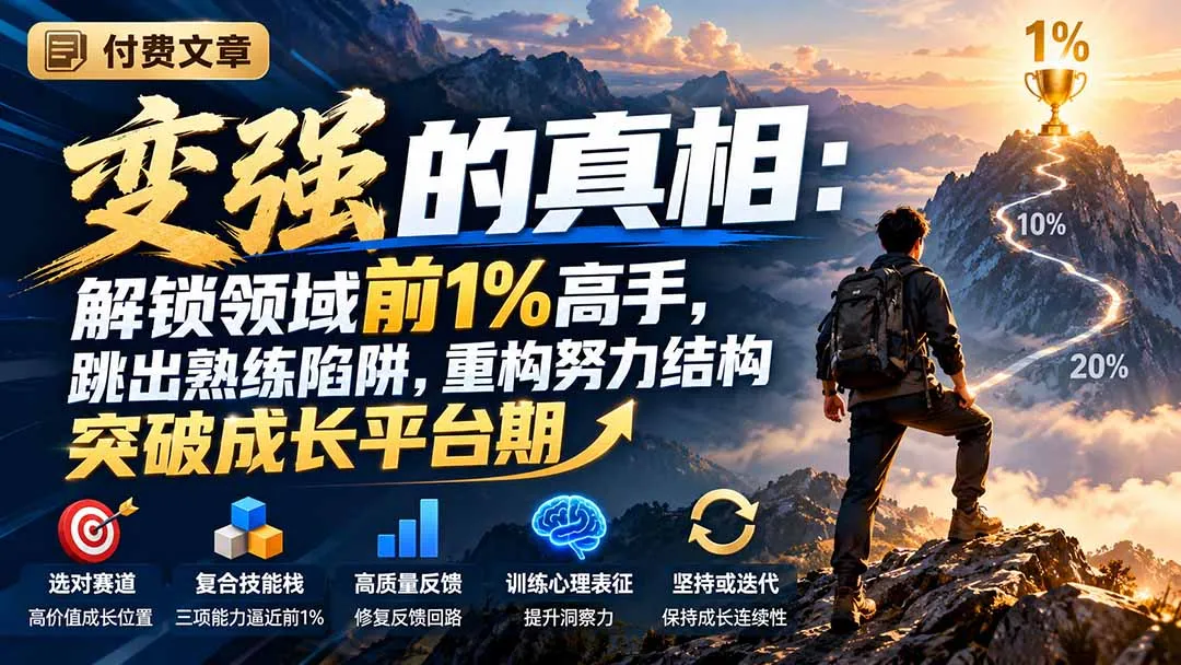 付费文章：变强的真相：解锁领域前1%高手，跳出熟练陷阱，重构努力结构突破成长平台期-副业吧